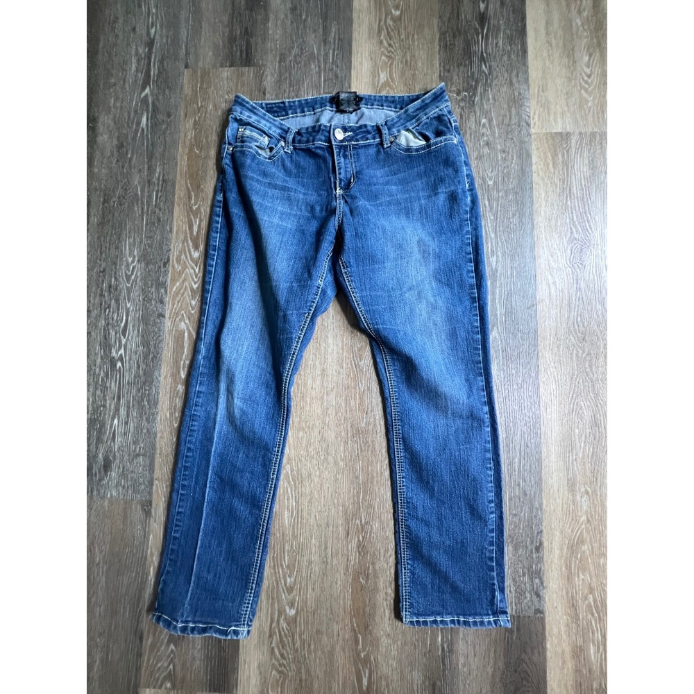Love Indigo Jeans Women 14 Blue Straight Leg Wing Embroidered Rhinestone 3166